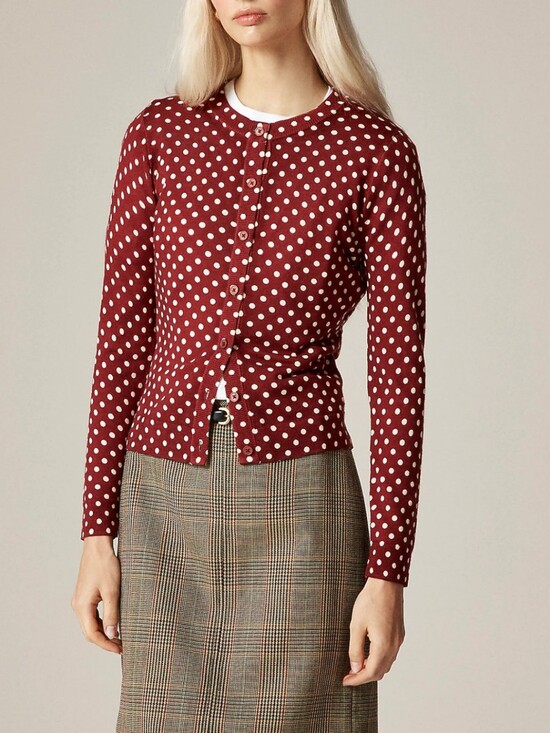 J. Crew Sweaters - JCrew NWOT Burgundy Carolyn Cardigan In Polka-Dot Merino Wool